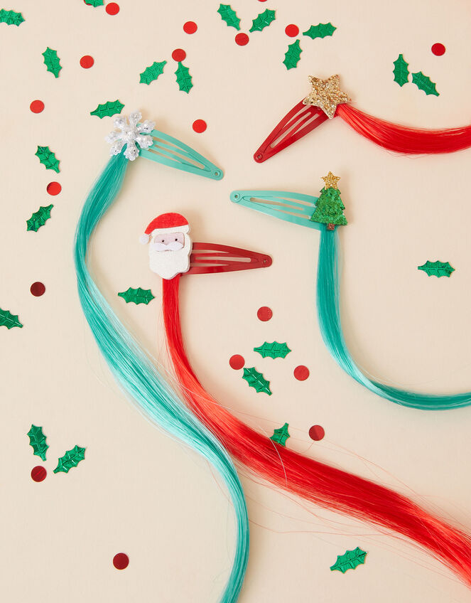 Christmas Fake Hair Extensions 4 Pack Girls hair clips Accessorize UK