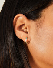 Sterling Silver Embellished Huggie Hoops, , large