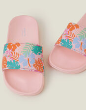 Girls Tropical Print Sliders, Multi (BRIGHTS MULTI), large