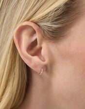 Sterling Silver Simple Huggie Hoops, , large