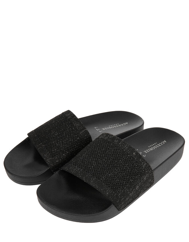 Shimmer Strap Pool Sliders, Black (BLACK), large