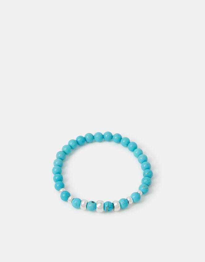 Sterling Silver-Plated Semi-Precious Stretch Bracelet, Blue (BLUE), large