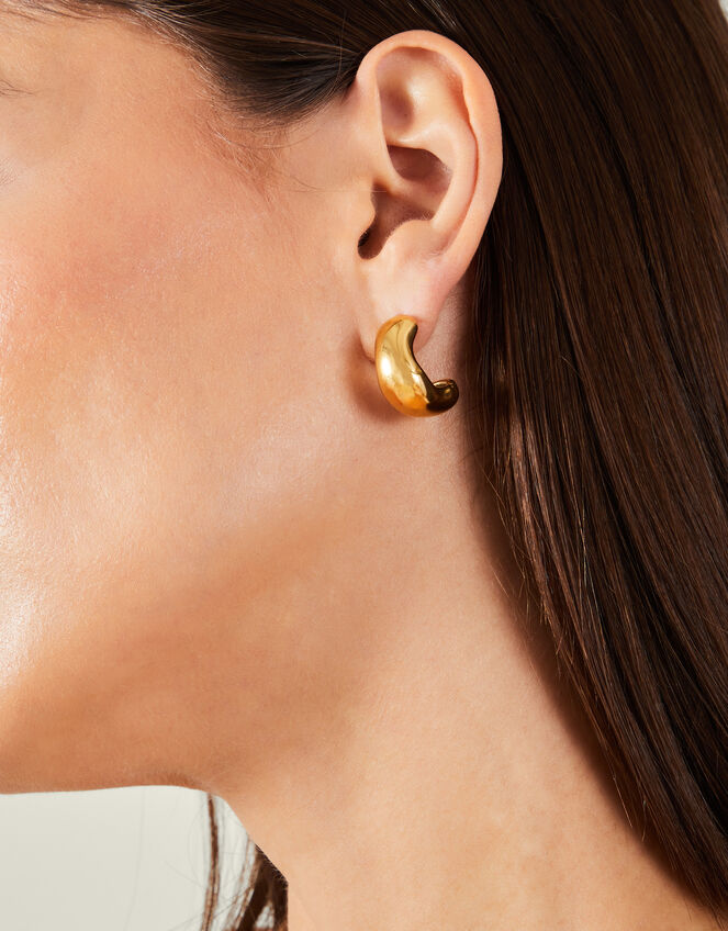 14ct Gold-Plated Stainless Steel Molten Hoop Earrings, , large