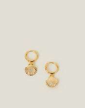 14ct Gold-Plated Shell Hoop Earrings, , large