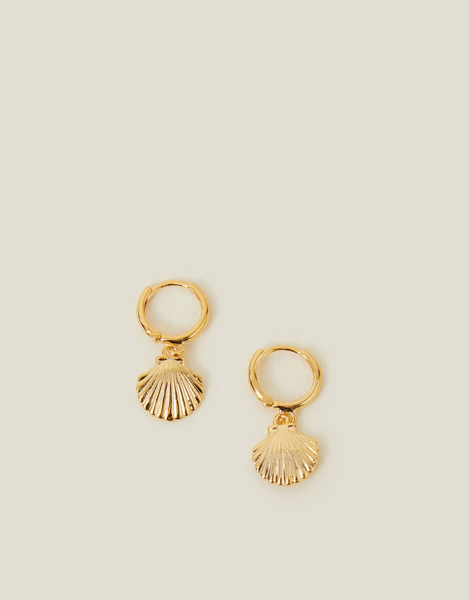 14ct Gold-Plated Shell Hoop Earrings, , large