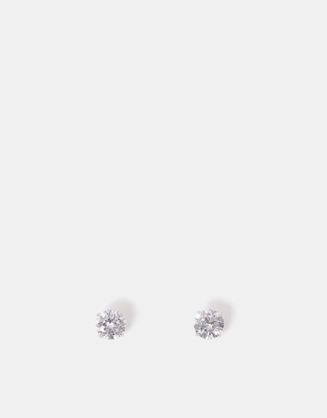 Sterling Silver Round Diamante Stud Earrings, , large