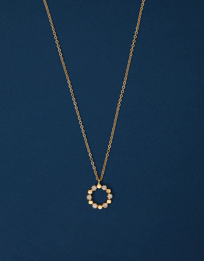 14ct Gold-Plated Flower Circle Pendant Necklace, , large