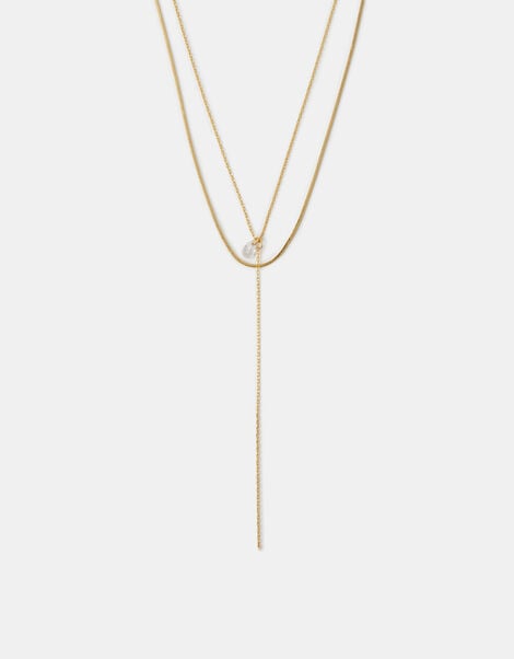 14ct Gold-Plated Pear Layered Lariat Necklace, , large