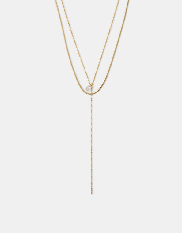 14ct Gold-Plated Pear Layered Lariat Necklace, , large