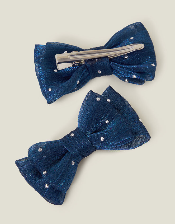 2-Pack Girls Sparkle Bow Hair Clips, Blue (NAVY), large