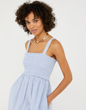 Striped Bandeau Beach Dress in Pure Cotton, Blue (BLUE), large