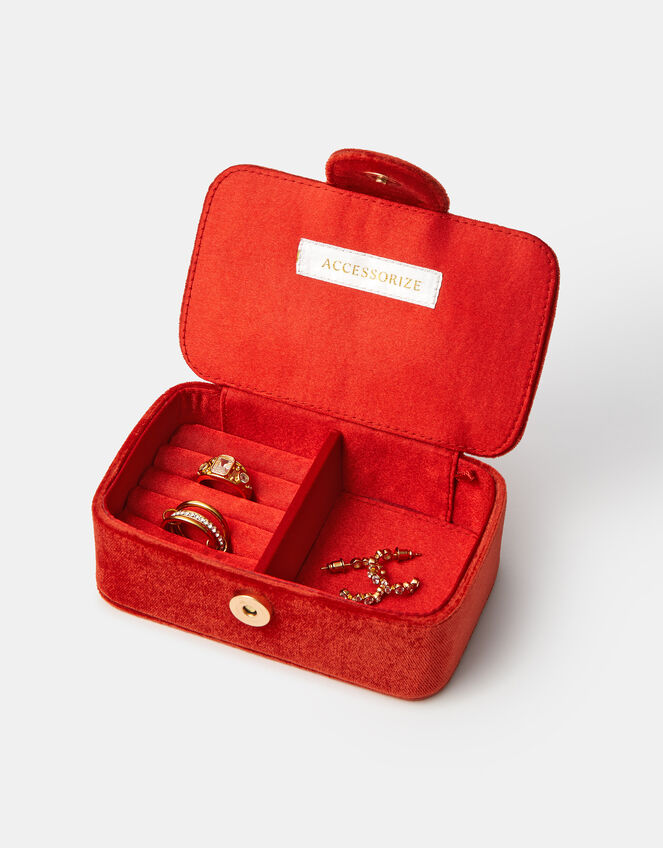 Embellished Cherry Velvet Jewellery Box, , large