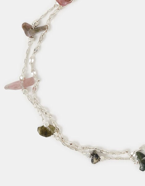 Sterling Silver-Plated Semi-Precious Stone Layered Bracelet, , large