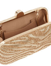Metallic Zebra Beaded Hardcase Clutch Bag, , large