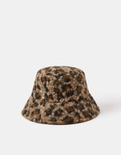 Leopard Print Boucle Bucket Hat, , large