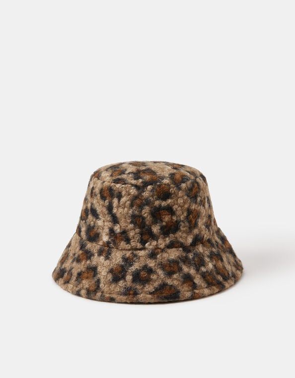 Leopard Print Boucle Bucket Hat, , large