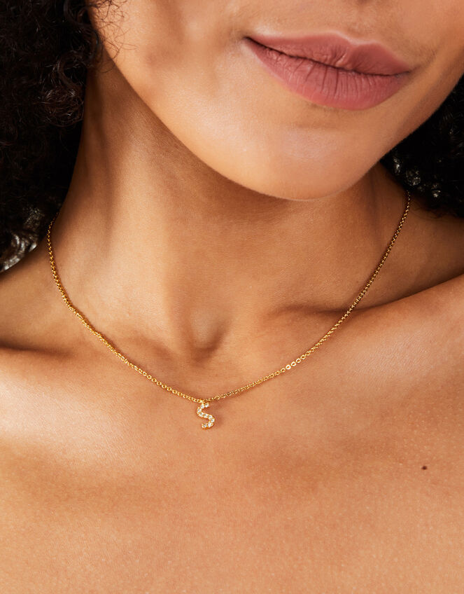 14ct Gold-Plated Sparkle Initial Necklace, Gold (GOLD), large