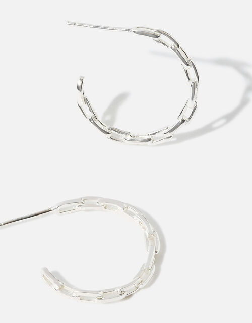 Sterling Silver Chain Hoop Earrings, , large