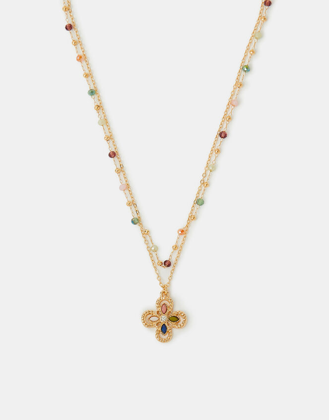 2-Pack Beaded Clover Pendant Necklaces, , large