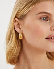 14ct Gold-Plated Ribbed Curve Drop Earrings, , large