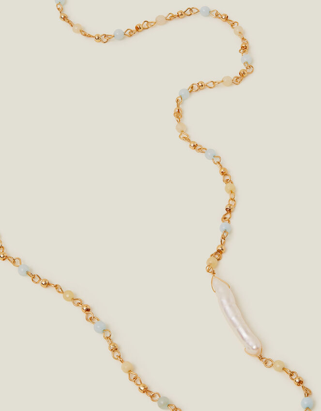 14ct Gold-Plated Longline Pearl Bead Chain Necklace, , large