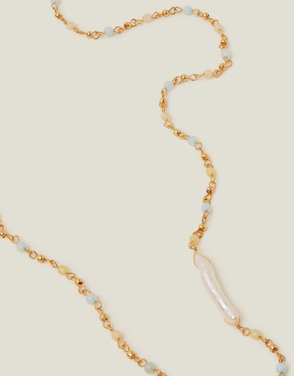 14ct Gold-Plated Longline Pearl Bead Chain Necklace, , large