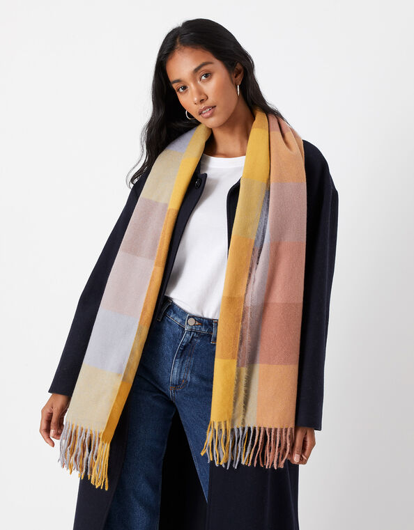 Sunset Colour Block Check Blanket Scarf, , large