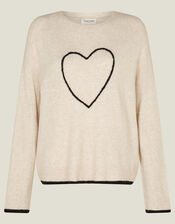 Grace & Mila Embroidered Heart Crew Neck Jumper, Camel (BEIGE), large