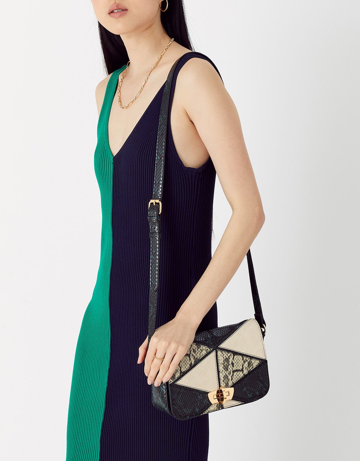 Patchwork Faux Snake Cross Body Bag