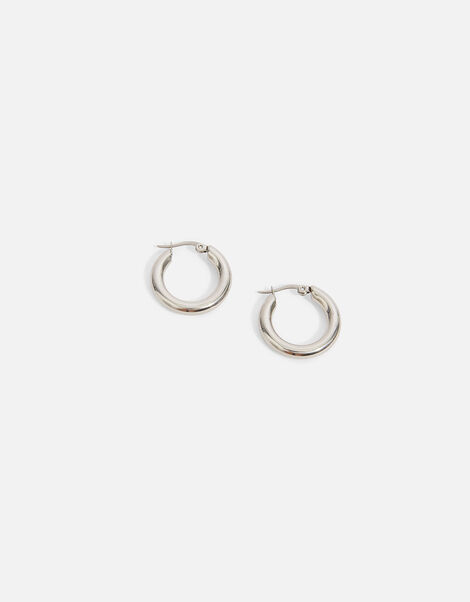 Stainless Steel Small Chunky Hoop Earrings Silver, Silver (SILVER), large