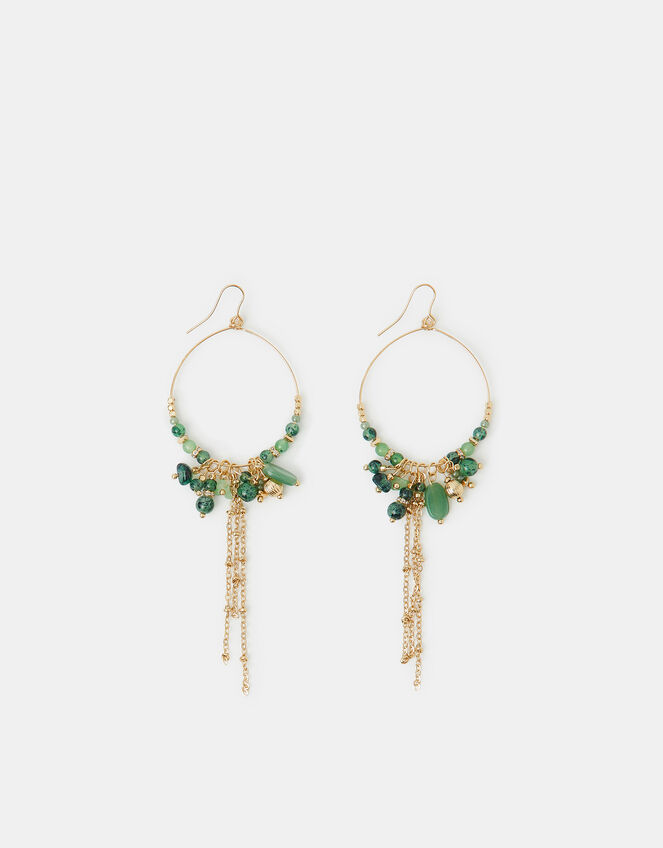 Beaded Drop Hoop Earrings, , large