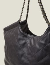 Chain Strap Faux Leather Shoulder Bag, Black (BLACK), large