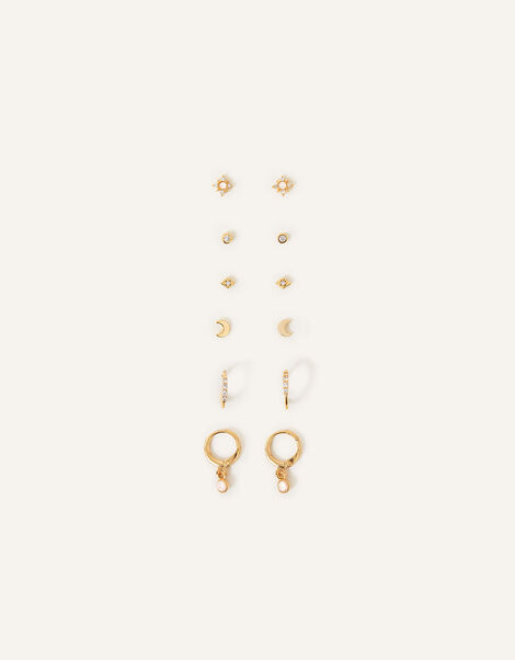 Gold-Plated Pearl Earrings Three Pack, , large