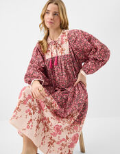 Floral Print Long Sleeve Midi Dress, Pink (PINK), large