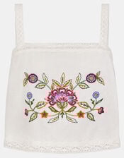 Floral Embroidered Lace Trim Cami Top, Ivory (IVORY), large