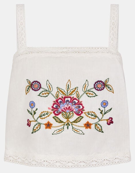 Floral Embroidered Lace Trim Cami Top, Ivory (IVORY), large
