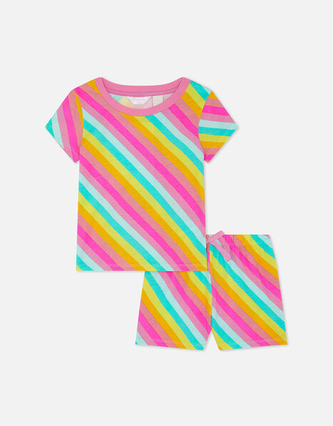 Girls Rainbow Stripe Short Pyjama Set Multi, Multi (BRIGHTS-MULTI), large