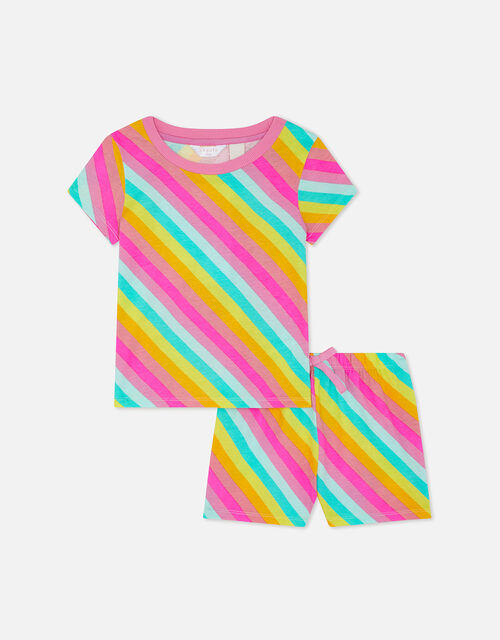 Girls Rainbow Stripe Short Pyjama Set, Multi (BRIGHTS-MULTI), large
