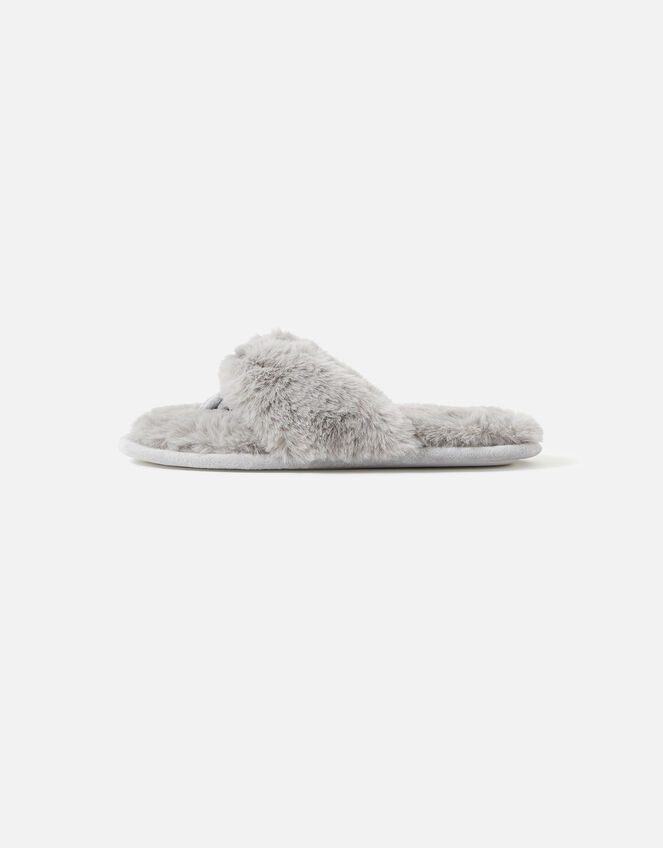 Faux Fur Toe Thong Slippers, Grey (GREY), large