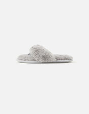 Faux Fur Toe Thong Slippers, Grey (GREY), large