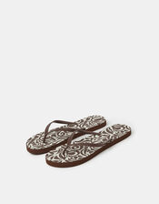 Floral Print Flip Flops, Brown (CHOCOLATE), large