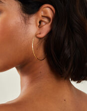 14ct Gold-Plated Large Diamond Cut Hoop Earrings, , large