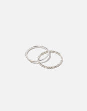Sterling Silver Crystal Stacking Ring Twinset, Silver (ST SILVER), large