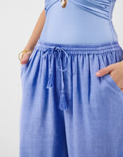 Lace Trim Wide Leg Beach Trousers, Blue (LIGHT BLUE), large