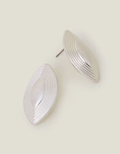 Ribbed Diamond Stud Earrings, Silver (SILVER), large