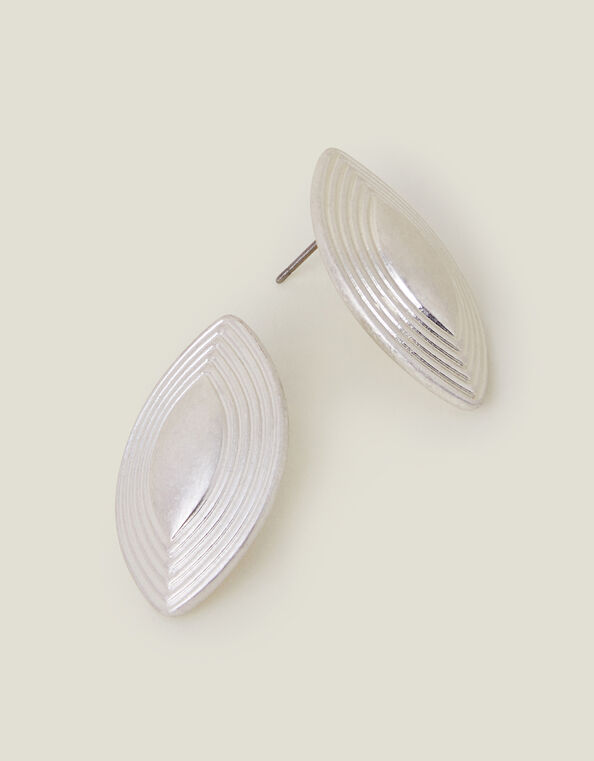 Ribbed Diamond Stud Earrings, Silver (SILVER), large