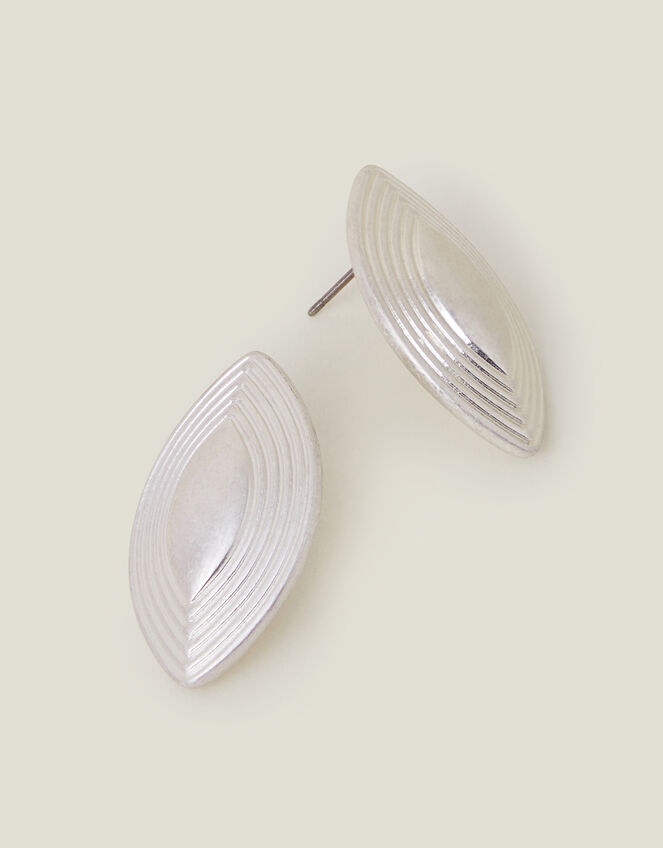 Ribbed Diamond Stud Earrings, Silver (SILVER), large