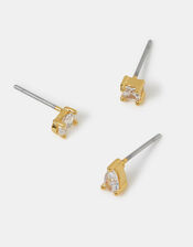 3-Pack 14ct Gold-Plated Stone Stud Earrings, , large