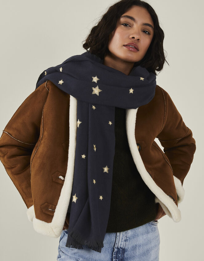 Star Embroidered Blanket Scarf, , large