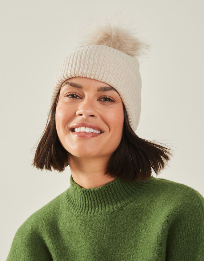 Knit Pom-Pom Beanie , Natural (NATURAL), large